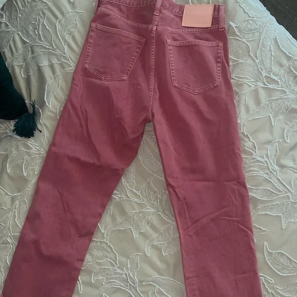 Washed red straight leg jeans